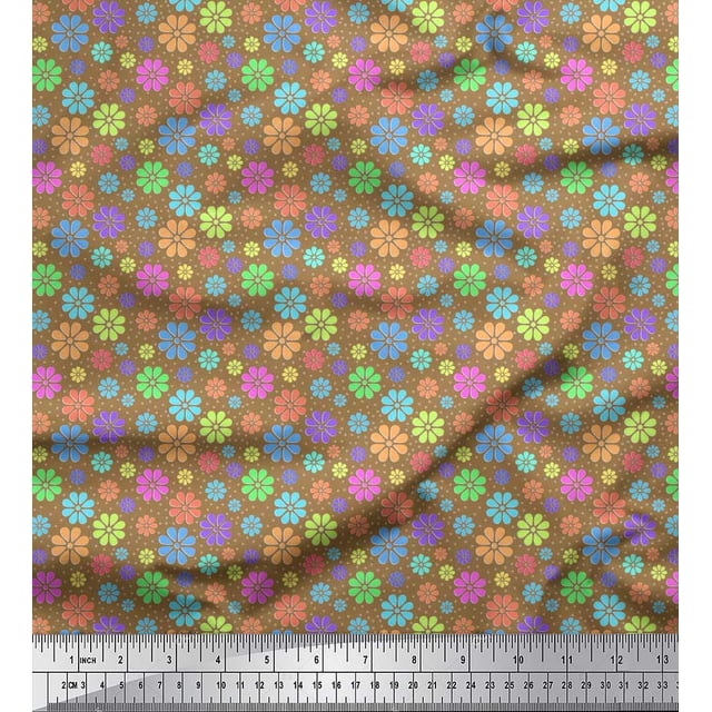 Soimoi Polyester Crepe Fabric Circle & Floral Artistic Printed Fabric 1 Yard 42 Inch Wide