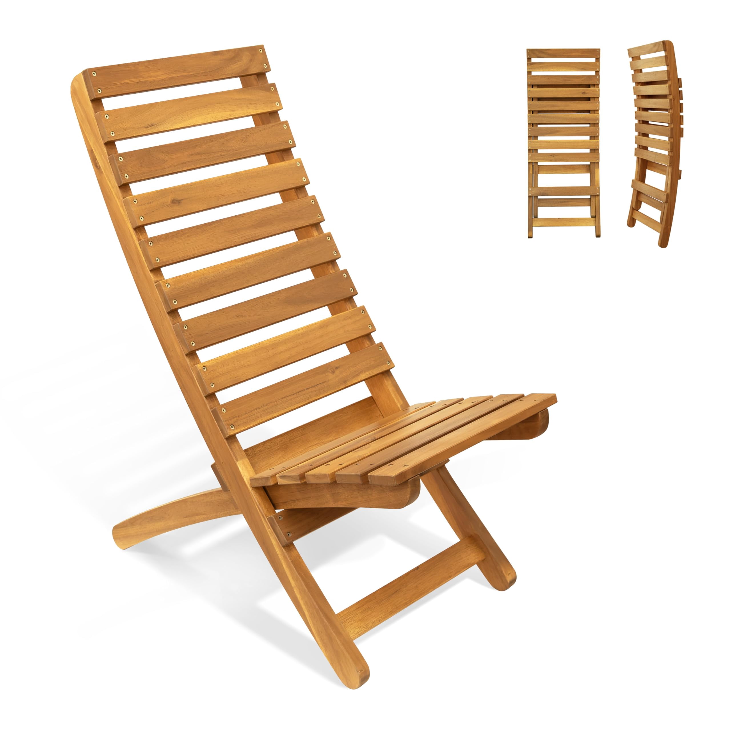 Melino 2PCS Wooden Folding Chairs, FSC Certified Acacia Low