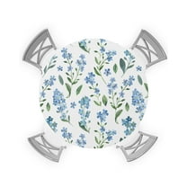 Round Tablecloth with Elastic Spring Summer Light Blue Flowers Simple Floral Farm Waterproof Stain-proof Table Cover Wipeable Fitted Table Cloths for 45"-54" Round Tables Dining Kitchen