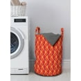 thumbnail image 3 of Abstract Laundry Bag, Retro Funky Diagonal Straight Composed as Vertical Wavy Streaks, Basket with Handles Drawstring Closure for Laundromats, 13" x 19", Vermilion Maroon and Mustard, by Ambesonne, 3 of 4