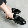 thumbnail image 6 of Men's Bowtie Patent Leather Slip-On Mules Slippers,Flats Stylish Formal Backless Loafers Work Slides Casual Half Loafers Sandals, 6 of 7