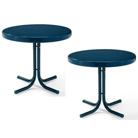 Home Square 2 Piece Metal Patio End Table Set in Navy