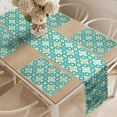 thumbnail image 2 of Ambesonne Green Table Runner & Placemats, Geometric Colored Tiles, Placemat 4 pcs + Runner 14"x72", Green Teal White, 2 of 2