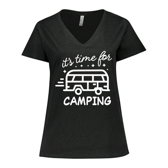Inktastic It's Time For Camping with Camper Women's Plus Size V-Neck T-Shirt