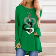 sebulube Women Fashion Casual Print O-Neck Loose Long Sleeve T-shirt Top Blouse Pullover
