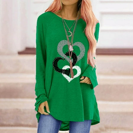 sebulube Women Fashion Casual Print O-Neck Loose Long Sleeve T-shirt Top Blouse Pullover