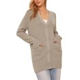 thumbnail image 4 of Suéteres de cárdigan largos para mujeres, con botones, abiertos al frente, cárdigan de punto, atuendos casuales con bolsillos, talla XL, color albaricoque, 4 of 6