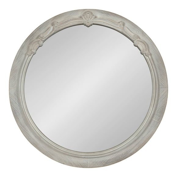 Kate and Laurel Irelyn Coastal Wall Mirror, 26 Inch Diameter, Gray, Farmhouse Inspired Dimensional Wall Decor Accent Piece With Round Frame and Ornate Crown Detailing