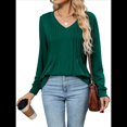 thumbnail image 1 of Blusas de Larga Abullonadas para Mujer, con Cuello en V Plisado, Estilo Túnica de Otoño, Elegantes, Informales, Holgadas, para Verano Verde Oscuro L, 1 of 10