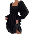 thumbnail image 2 of Liacowi Women Casual Mini Dress Long Sleeve Square Neck Dresses Loose Ruffle Dress, 2 of 5