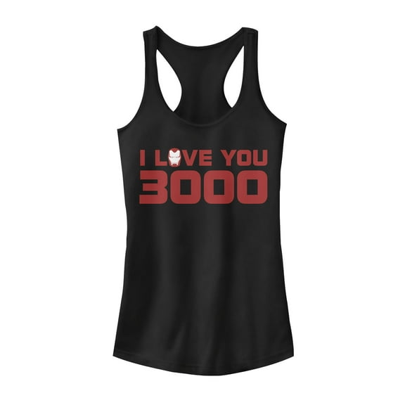 Junior's Marvel Love You 3000 Stark Helmet  Racerback Tank Top Black X Large
