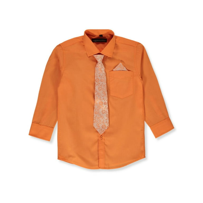 Kids World Boys' Dress Shirt & Tie (Patterns May Vary) - blorange, 20 (Big  Boys)