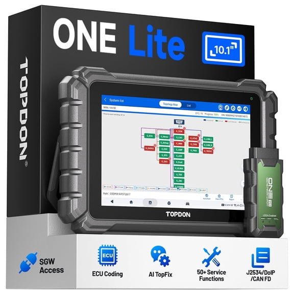 TOPDON 10.1" OBD2 Scanner ONE Lite, One-click ECU C0ding, OE-level topology and TopFix AI, 120  Brands All System Diagnostics, Supports DoIP, CAN-FD and FCA/Nissan/Renault Gateways