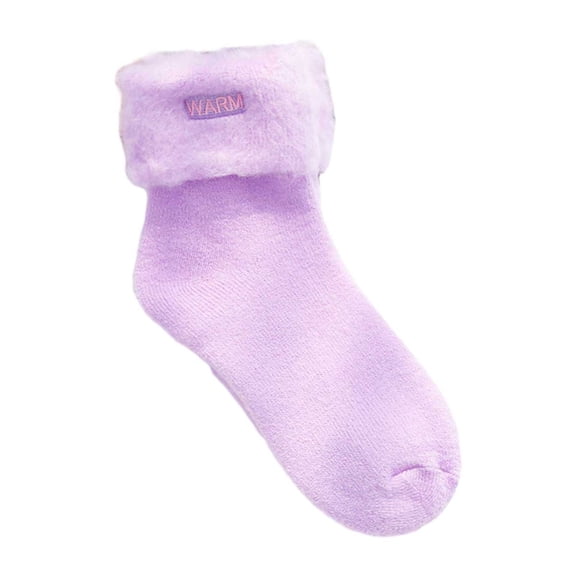 Fgnfyis Women Solid Thickened Velvet Warm Socks Sleep Socks Extra Thick Snow Socks Cozy Fuzzy Floor Socks for Indoor Purple One Size