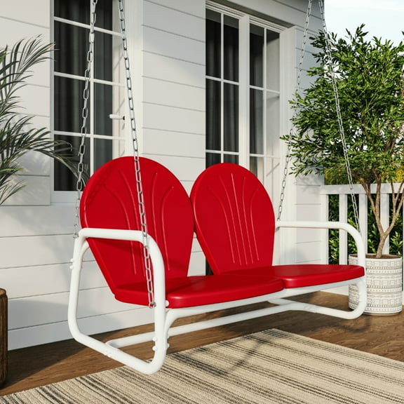 Live Casual Retro Metal Porch Swing, 4-foot, Red