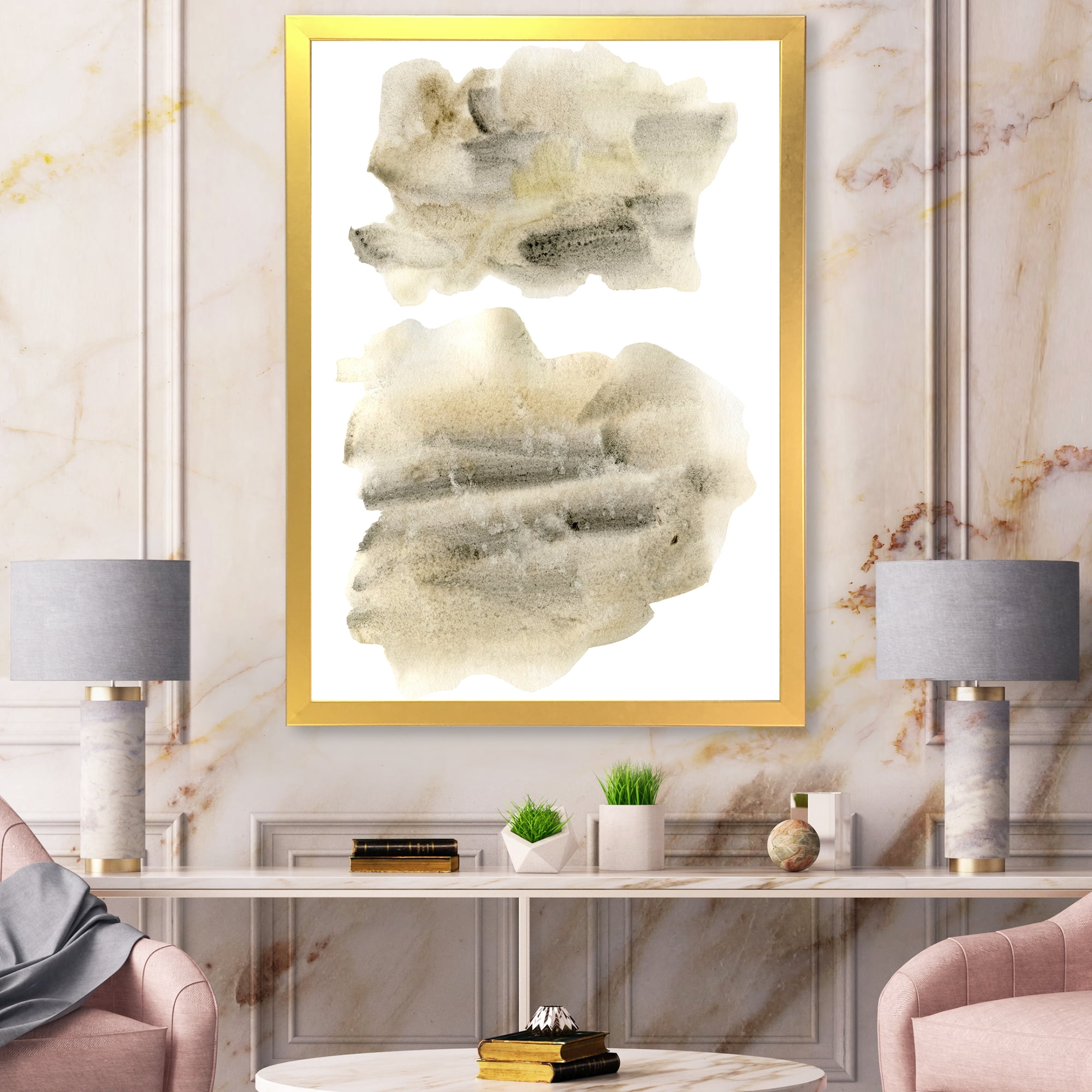 Designart 'Beige and Black Clouds' Modern Framed Art Print