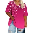 thumbnail image 4 of YOTAMI Women's Floral Tops Plus Size V-Neck Short Sleeve Casual Pullover Tops Summer Fashion Loose Fit Blouses Hot Pink, 4 of 5