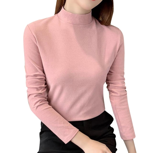 Onqubzoe Crop Tops pour Femmes, Chemises à Manches Longues pour Femmes Femmes Slim Solide Manches Longues Col Roulé Simulé Blouse Tops Ajusté Extensible Couche Tee Shirts Hauts d'Été pour Femmes Rouge m