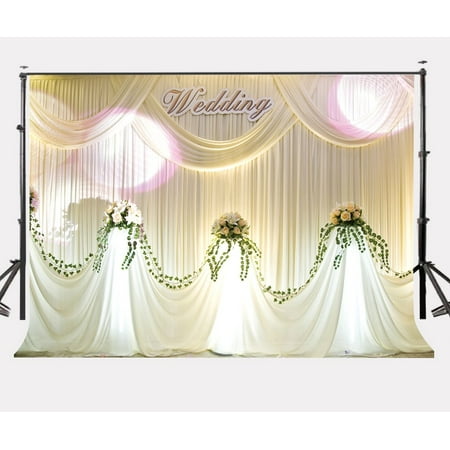 GreenDecor Polyster 7x5ft Wedding Theme Backdrop Light Color Curtain Wedding Flower Basket Photography