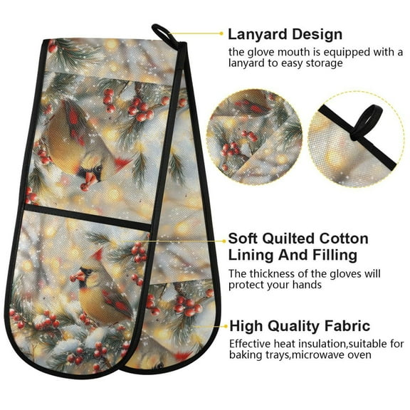 BZSMCE Oven Mitts Winter Cardinal Creative Pattern Resistant Kitchen Gloves