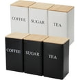 thumbnail image 7 of Coffee Tea Sugar Container Set of 3 Iron Tea Coffee Sugar Canister Set with Airtight Bamboo Lid and Name Marker Simple Square White Coffee Tea Sugar Container Set, 7 of 7