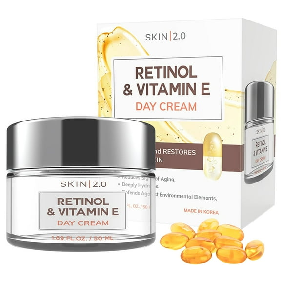 Skin 2.0 Hidratante facial diario con retinol y vitamina E - Reduce las cicatrices del acné Hidratante Restaura la piel dañada por el sol Crema antienvejecimiento con vitamina E - Cuidado de la piel c