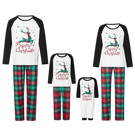 

Dewadbow Christmas Family Matching Pajamas Sets Christmas PJ s Letter Print Top and Plaid Pants Jammies Sleepwear