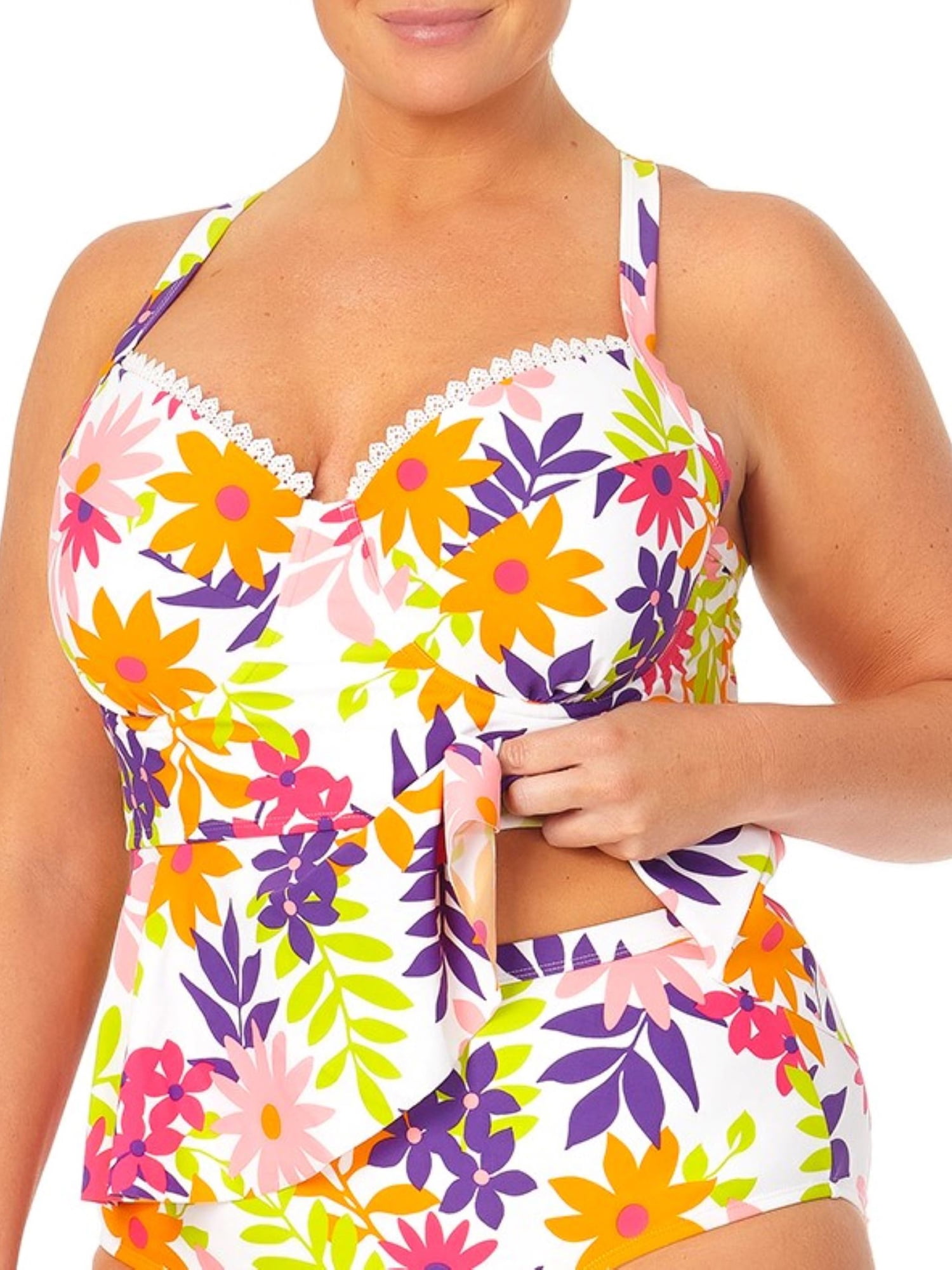 Terra & Sky Women's Plus Flounce Tankni Top Swimsuit