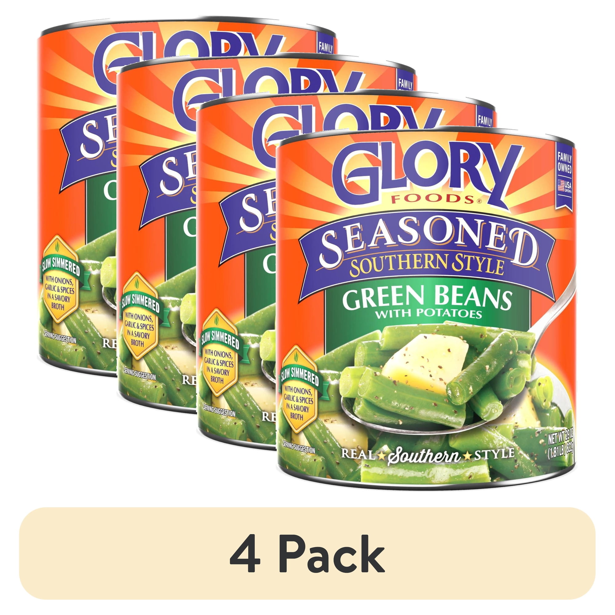 (4 pack) Glory Foods Seasoned Southern Style Green Beans With Potatoes, 27 oz., Can