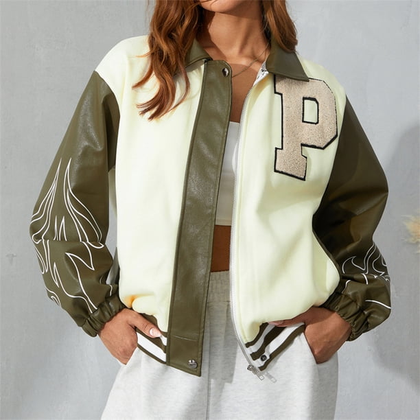 Chaqueta Biker Moto Jacket Button Down Coat Mujer Casual Patchwork Outwear Ygjytge Blanco T XL para Mujer