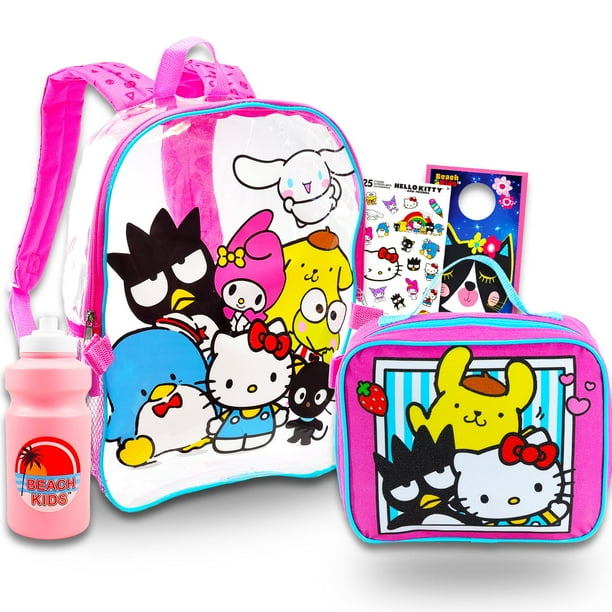 Mochila Hello Kitty transparente para la escuela con lonchera y botella