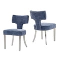 thumbnail image 6 of Hassch Set of 2 Dining Side Chairs, Chenille Upholstered with High-Density Foam, Curved Backrest, Copper Nailhead Trim, Silver Stainless Steel Legs (Blue), 6 of 10