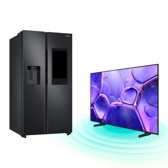 Combo Refrigerador Samsung Sbs 27Ft Pantalla Family Hub Negro + Pantalla 55'' Crystal U8000F 4K