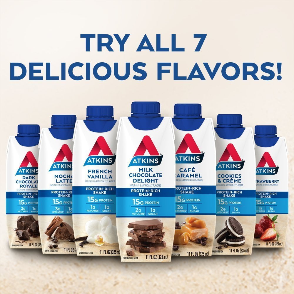 Atkins Gluten Free Protein-Rich Shake, Dark Chocolate Royale, Keto Friendly, 8 Count (Ready to Drink)