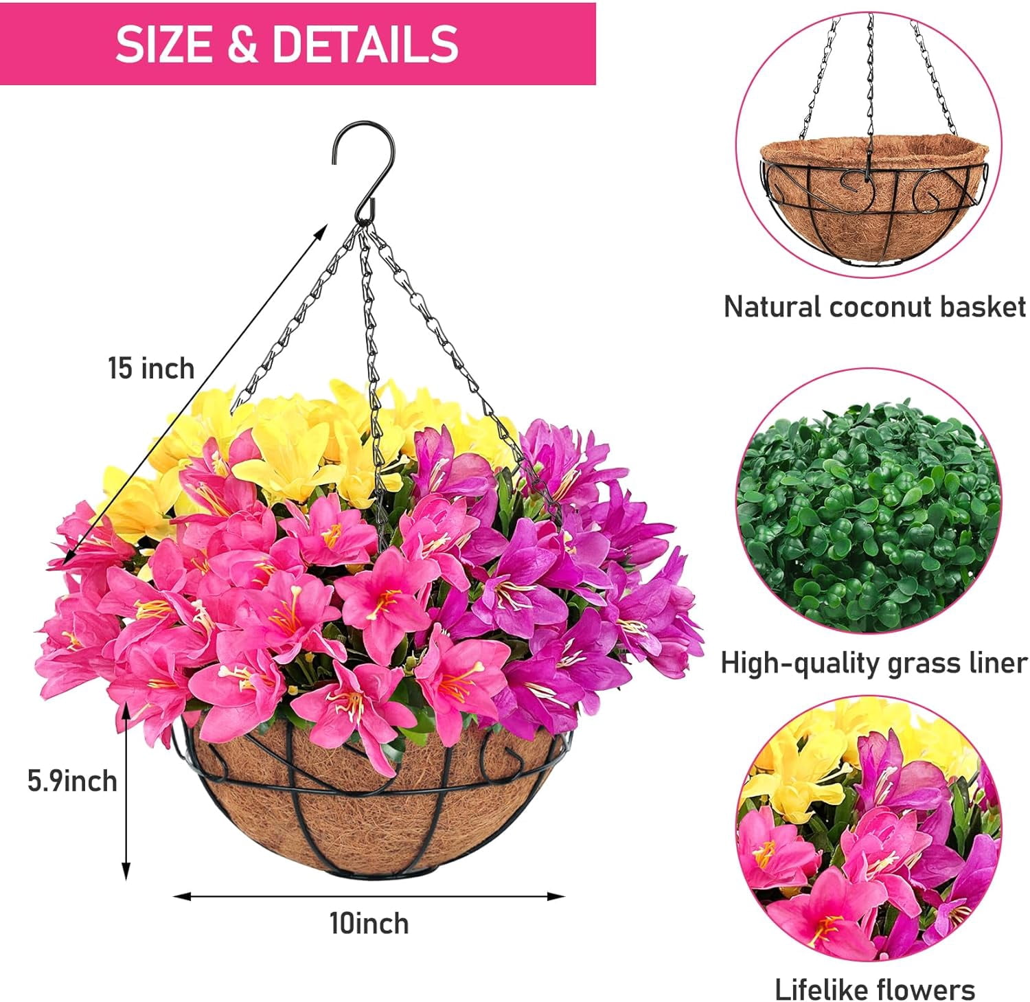 Set of Hanging Basket with Artificial Daisy Flower Hanging Planter Outdoor Decoration