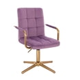 thumbnail image 1 of Silla para tocador Euroluce Contemporary Design Terciopelo Purpura giratorio con brazos estructura cromo dorado base de cruz Altura ajustable, 1 of 4