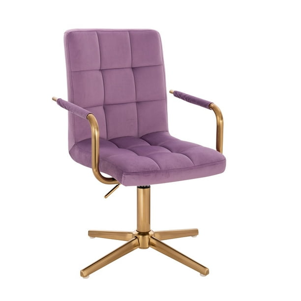 Silla para tocador Euroluce Contemporary Design Terciopelo Purpura giratorio con brazos estructura cromo dorado base de cruz Altura ajustable