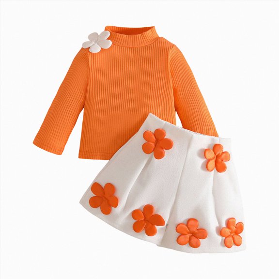 HCNTES Baby Girl Clothes Winter Toddler Baby Girl Outfits Long Sleeved Round Neckline Cute Applique Long Sleeved Top Fabric Applique Shorts Set 2PCS
