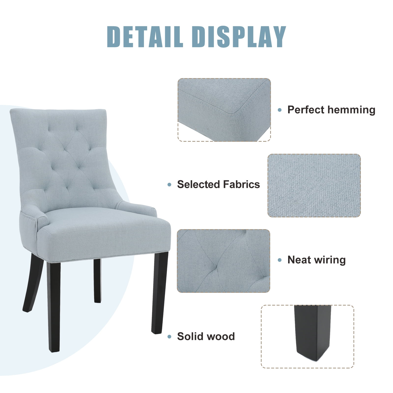 Kadyn Modern Fabric Dining Chairs, Upholstered Dining Side Chairs for Home Furniture, Kitchen Dining Chairs with Wood Legs and Arm Rest, 2-pcs Set, Light Sky