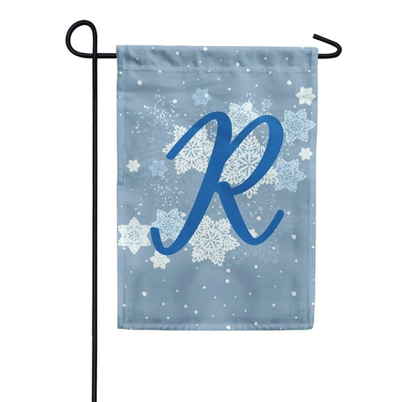 America Forever Winter Monogram Letter R Garden Flag Vertical Double Sided 12.5 x 18 inches Winter Holiday Decor for Outdoor, Porch for Decoration, Blue Snowflake Yard Flag