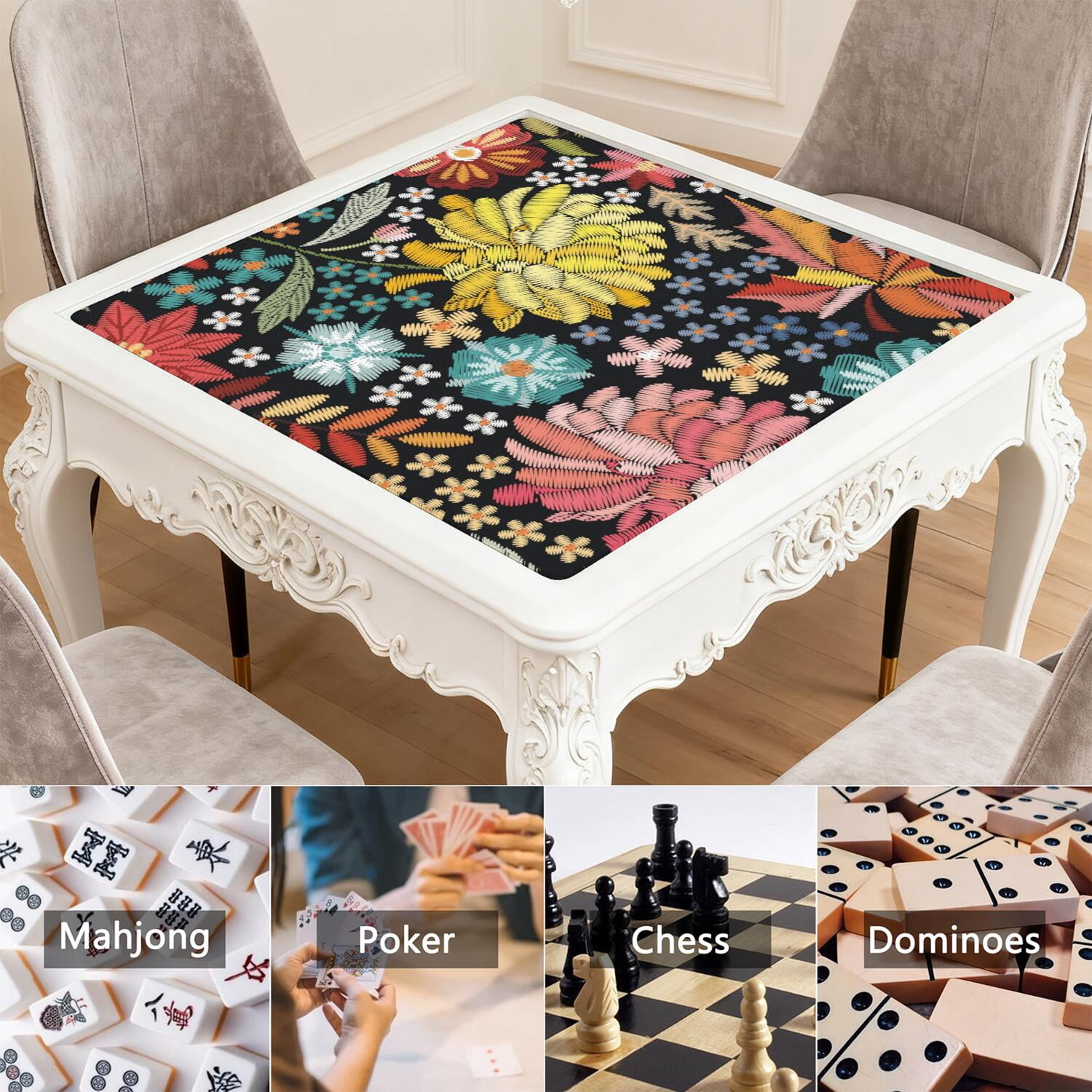 Classic Boho Pattern Extra Large Non-Slip Mahjong Mat 31.5 Inch Square Rubber Playing Pad with Quiet Design for Tiles Card Games and Board Game Nights
