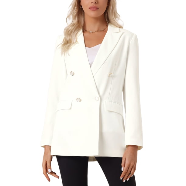 BLAZERS CASUAL DE NEGOCIO CHIC PARA MUJERES CON SOLAPA, CHAQUETA DE TRAJE CASUAL BLANCA TAMAÑO L