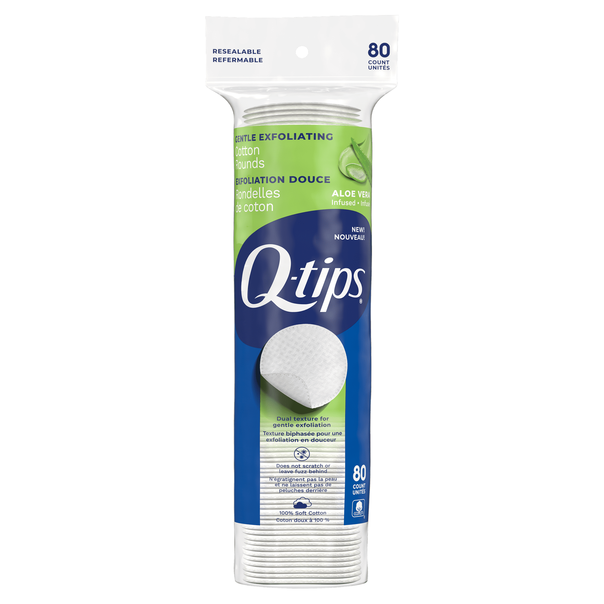 Q-tips Gentle Exfoliating 100% Cotton Rounds, Lint-Free Makeup Remover, Cleaning and Skin Care Pads, 80 Count