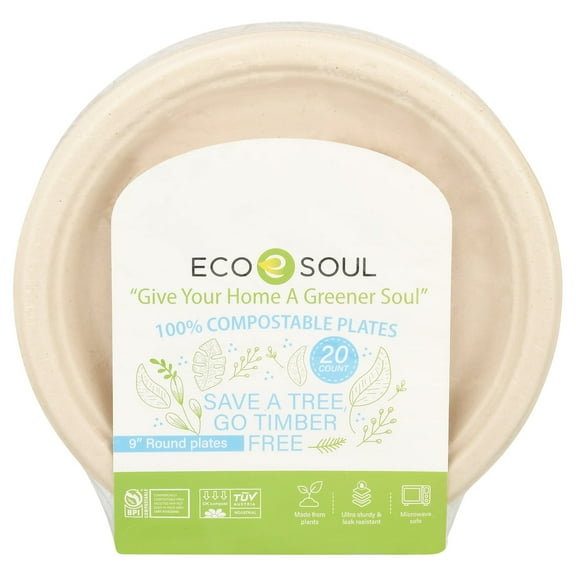 Ecosoul - Rnd Plate 9 Inch Bagasse - Case of 8-20 CT