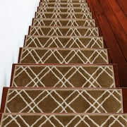 Carpet Stair Treads for Wooden Steps - Indoor Staircase Step Treads with Thick Carpet & Pattern Design, 9'' x 28'', Beige & White, Pack of 10
