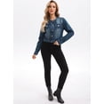 thumbnail image 7 of DARING DIVA Women's Collarless Button Down Long Sleeve Denim Jacket L Dark Blue, 7 of 7