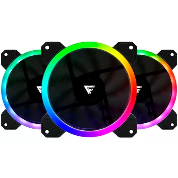 Game Factor FKG400 Kit de 3 Ventiladores RGB 120 mm, 1500 RPM, HUB con Capacidad de 10 Ventiladores, Control Inalambrico y 2 tiras LED Incluidas, Negro