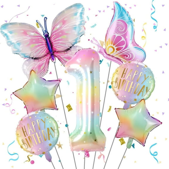 Butterfly Birthday Decoration Balloon Set Number 1 Colorful Color Party Party
