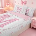 thumbnail image 3 of meiyoeat Chic Bow Tie Zipper Twin Comforter Sets with Fitted Sheet and 2 Pillowcases For Bowknot Girls,Pink Initial Letter M Zipper Bedding Set For Kids,Pink Reversible,4-Piece, 3 of 7