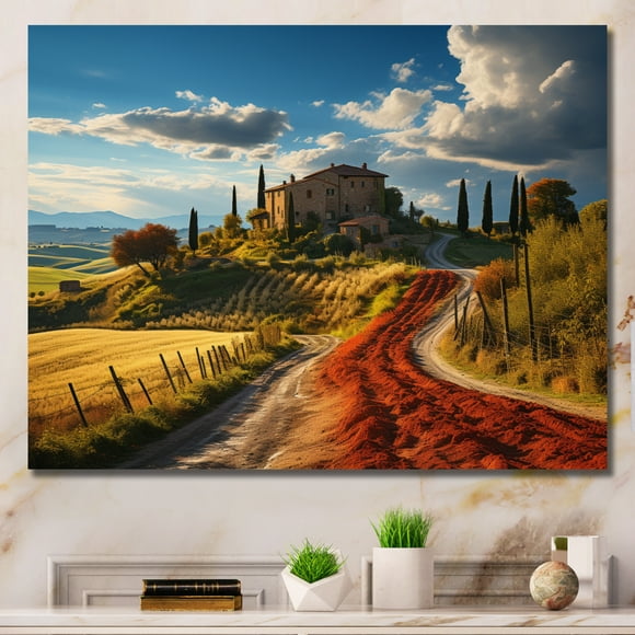 Designart Art Mural Italie, Splendeur Naturelle du Val d'Orcia, Grande Décoration Murale Italie, Art Mural Traditionnel Vert sur Toile, 32x24 Pouces